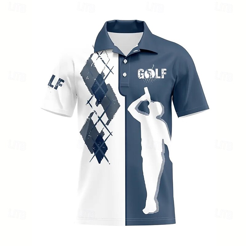 Men's Graphic Text Sports Polo Shirts Short Sleeve Polo Shirts Collared Shirts Casual Outdoor Athleisure 3D Print Summer Blue