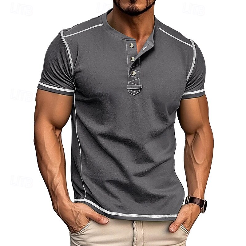Men's T Shirt Henley Shirt Tee Short Sleeve Shirt Short Sleeve Crewneck Summer Plain Fashion Designer Basic Plain Vacation Street Going out Black White Dark Navy Top Tee for Men3