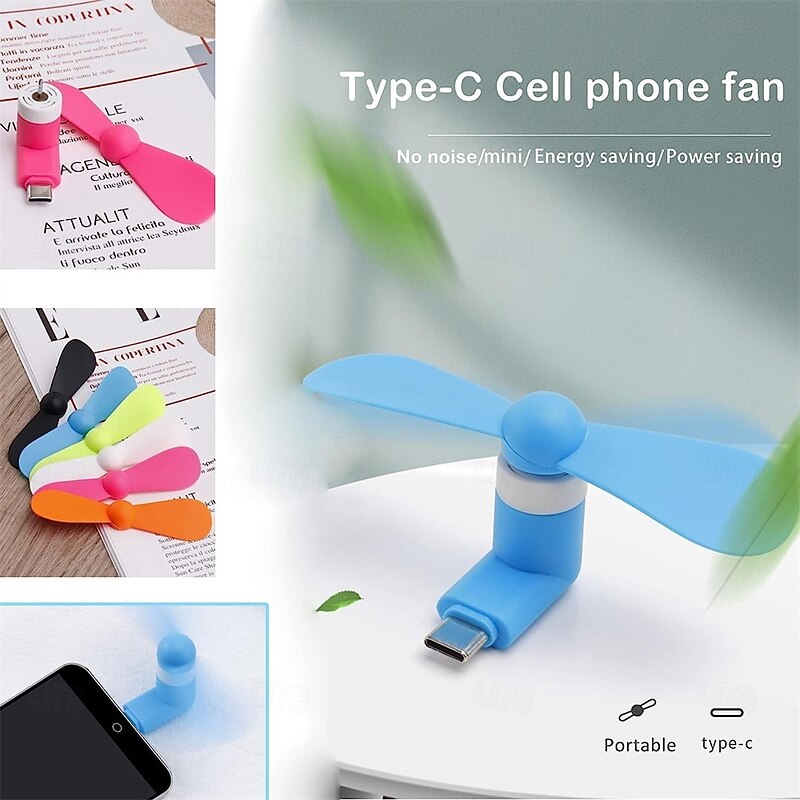 5PCS Mini Portable Type-C Phone Fan – USB Charging Handheld Cooling Fan for Android Mobile Phones2