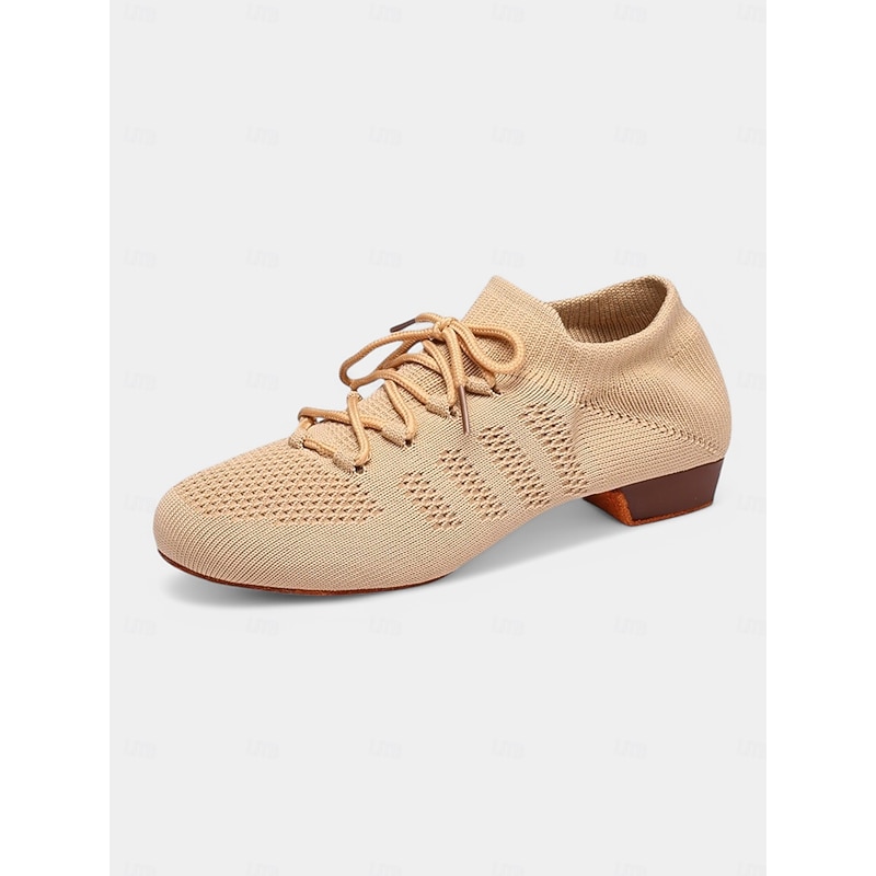 Women's Breathable Knit Lace-Up Dance Sneakers with Low Heels – Comfortable Mesh Shoes for Latin Practice and Square Dancing3