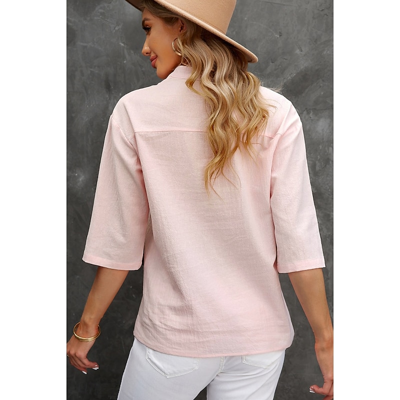 Women's Plus Size Shirt Button Up Solid Color Retro Vintage Work Half Sleeve High Neck Regular Tops Work Daily Buttons Black Yellow Pink Royal Blue Green Summer Spring Fall2