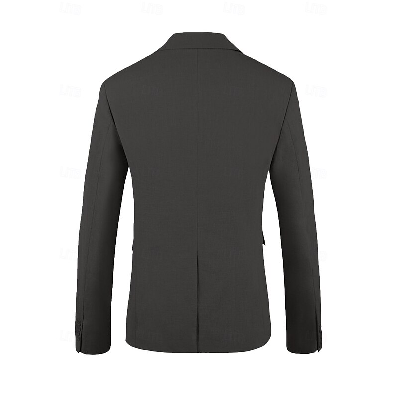 Men's Linen Blazer Sport Coat Notch Collar Fashion Solid Colored Blazer Lake blue Black Navy Blue Standard Fit Single Breasted One-button2