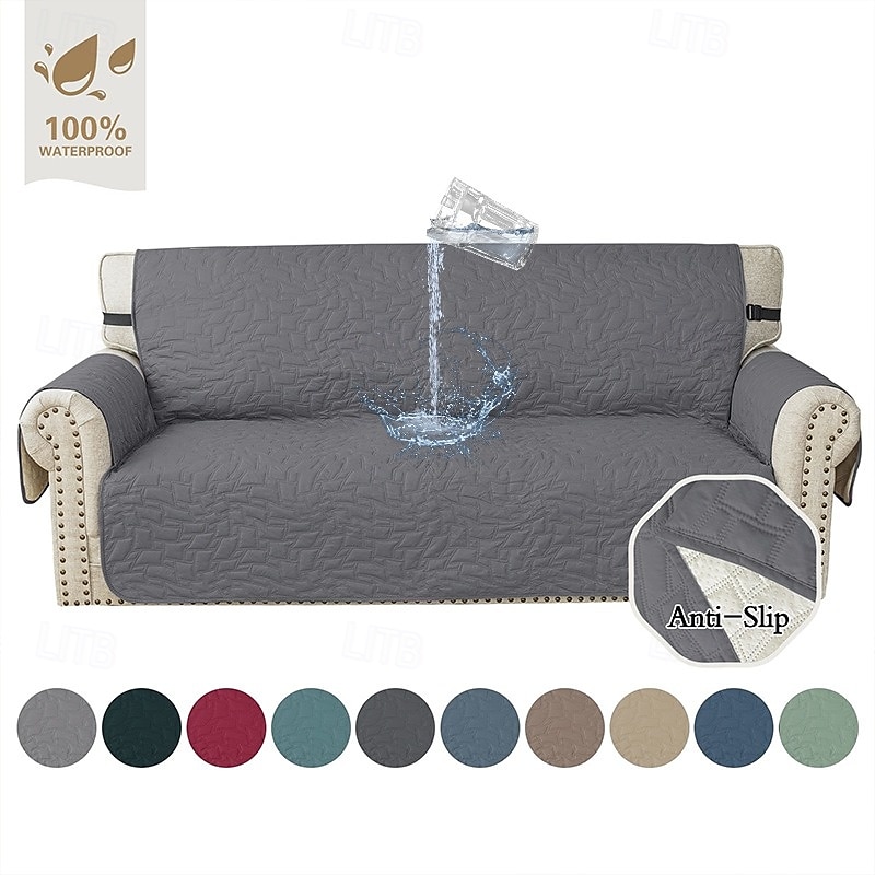 Waterproof Couch Cover for Cushion Couch Sofa Cover for Dogs Water Resistant Furniture Protector Cover with Foam Sticks Elastic Straps for Pet Cat