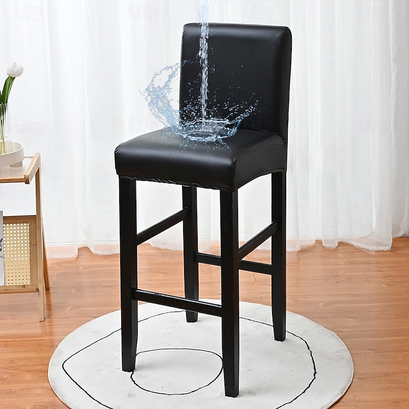 2 Pcs 100% Waterproof Bar Stool Cover Burgundy Stretch Counter Stool Pub Chair Slipcover Cafe Barstool Cover Pu Leather for Patio Outdoor Bar Restrant Wedding with Elastic Bottom