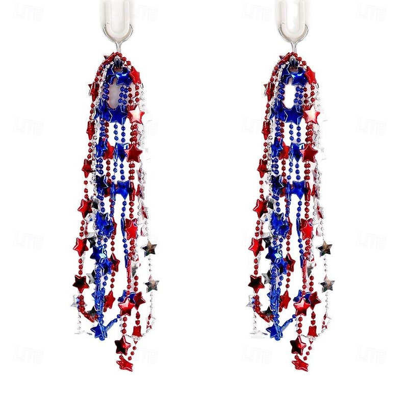 6pcs 4th of July Beads Necklaces Patriotic Star Bead Necklace for Independence Day Party Favors Carnival Decorations Accessories Supplies2