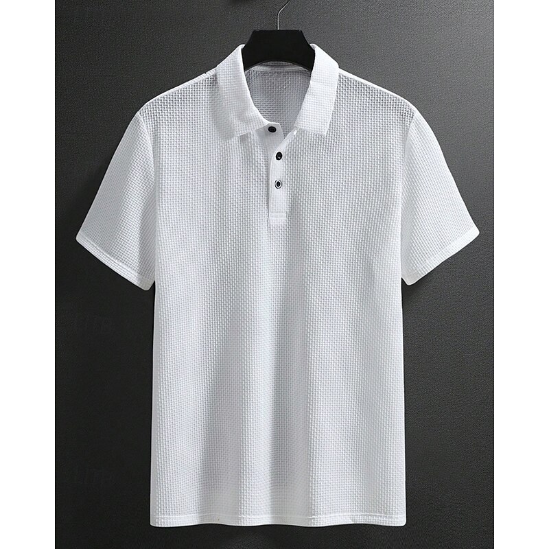 Men's Golf Shirt Golf Polos Shirts Work Casual Lapel Short Sleeve Basic Modern Plain Buttons Summer Regular Fit Black White Yellow Navy Blue Khaki Coffee Golf Shirt