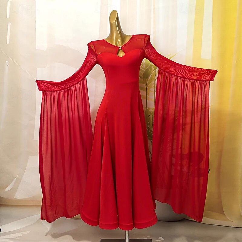 Ballroom Competition Dresses for Women Performance Long Sleeve Modern Dress Party Waltz Dance Costumes4
