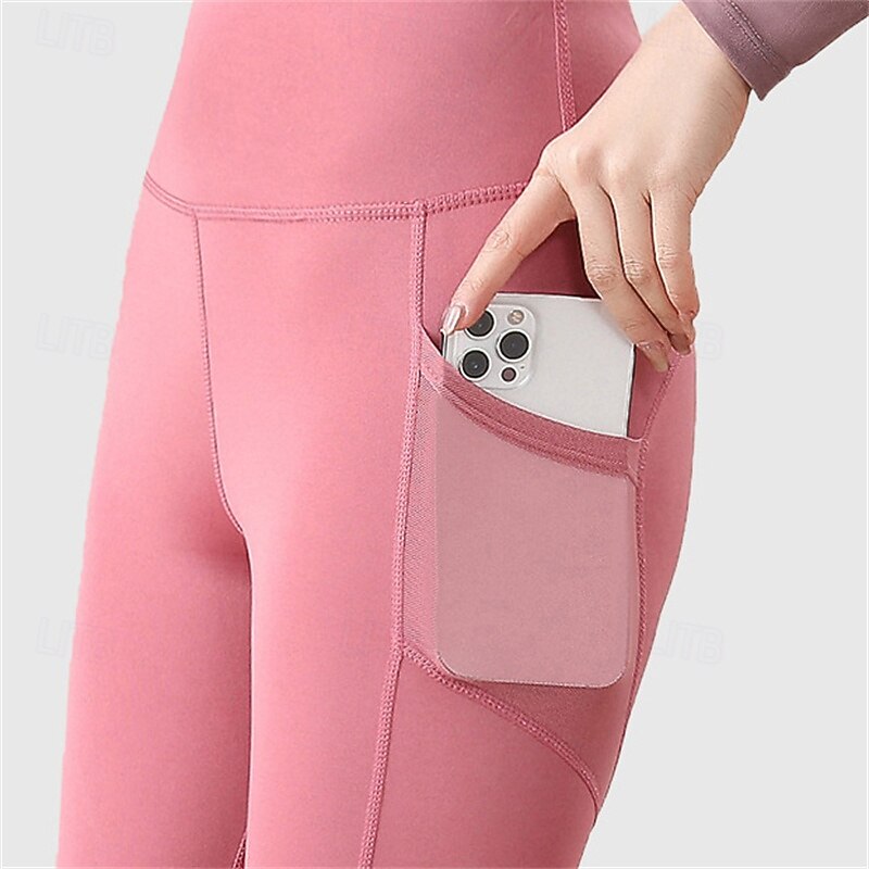 Women's Yoga Pants Yoga Leggings with Phone Pocket Butt Lift Tummy Control High Waist Pilates Gym Workout Workout Tights Solid Color Black Pink Red Spandex Fall Sports Activewear Stretchy Skinny3