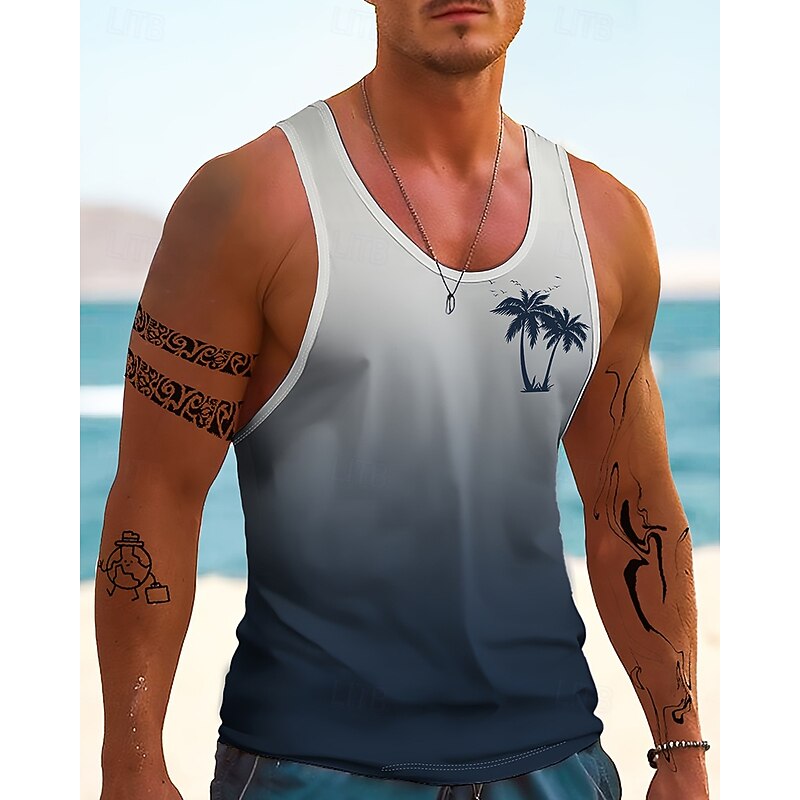 Men's Tank Top Vest Top Undershirt Sleeveless Shirt Sleeveless Crewneck Summer Gradient Fashion Designer Vacation Street Going out Dark Navy Blue Orange Top Tee for Men3