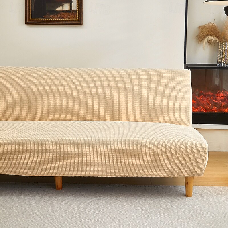 Jacquard Fabric Armless Sofa Bed Cover Slipcovers Stretch Protector Elastic Bench Cover3