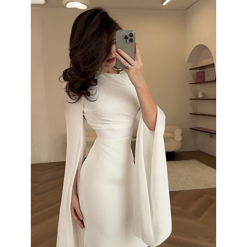 Mermaid / Trumpet Quinceanera Dresses Elegant Dress Formal Wedding Floor Length Long Sleeve Crew Neck Velvet with Ruched3