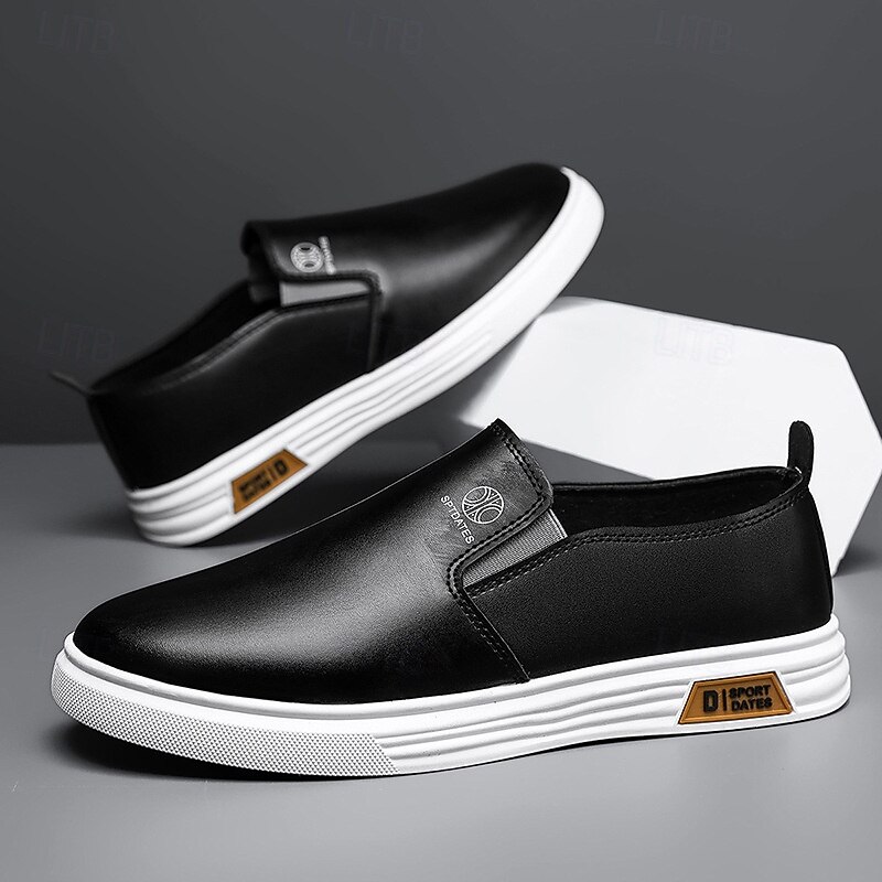 Men's White Slip-On Sneakers with Contrast Faux Leather Accents and Non-Slip Rubber Soles - Stylish and Comfortable for Casual and Everyday Wear3