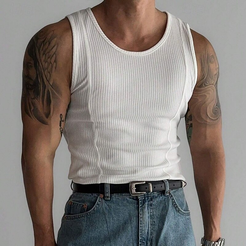 Men's Tank Top Undershirt Sleeveless Shirt Muscle Shirt Sleeveless Crew Neck Summer Color Block Pit Strip Fashion Muscle Slim Fit Basic Outdoor Casual Sports Black White Royal Blue Top Tee for Men3