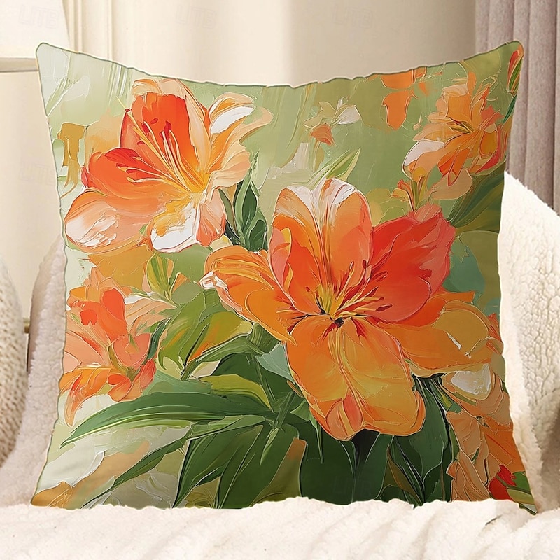 Painting Flowers Decorative Toss Pillows Cover 1PC Soft Square Couch Cushion Case Pillowcase for Bedroom Livingroom Sofa Chair2