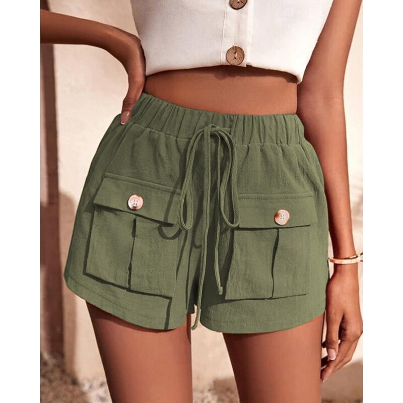 Women's Cargo Shorts Shorts Fashion Athletic Short Mid Waist Plain Pocket Elastic Waist Breathable Comfortable Micro-elastic Sports & Outdoor Daily Wear Apricot Black Army Green Navy Blue Summer2