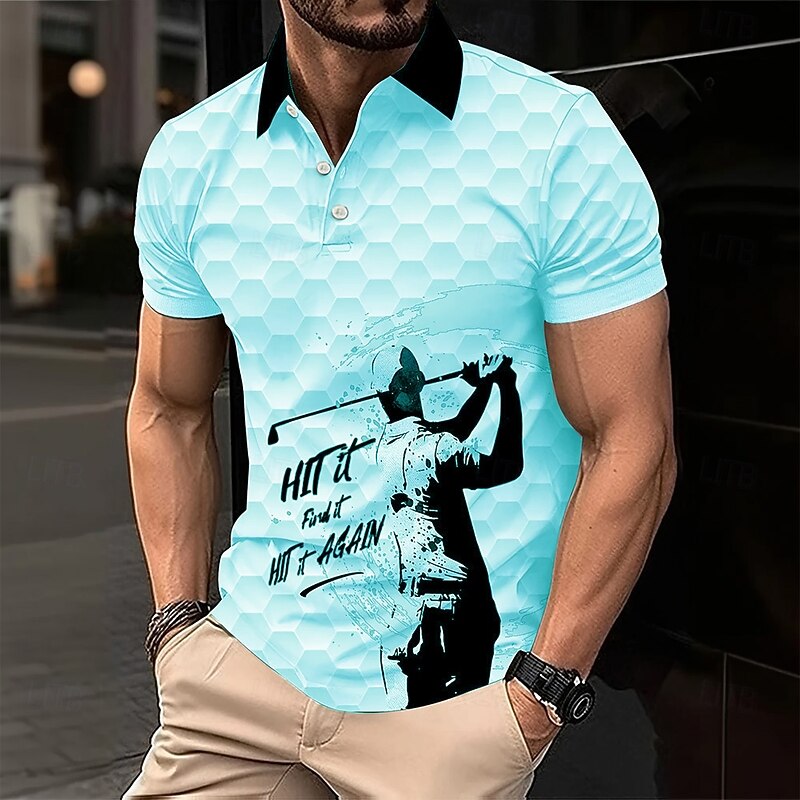 Men's Golf Sports Polo Shirts Short Sleeve Polo Shirts Collared Shirts Casual School Outdoor Athleisure Daily Wear 3D Print Summer White Blue Purple3
