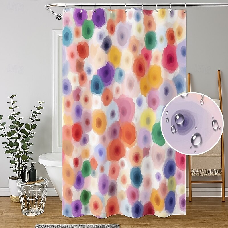Shower Curtain with Hooks 180cm*180cm(70"*70") Polyester Washable Waterproof Pattern Bathroom Bathtub Decor Flower Abstract4