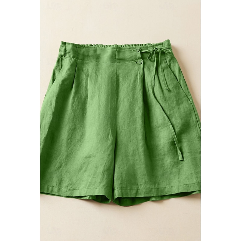 Women's Linen-Inspired Shorts Shorts Slacks Streetwear Casual Short Natural Plain Pocket Elastic Waist Outdoor Comfortable Street Going out Magenta Black White Green Summer Regular Fit