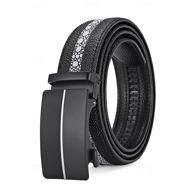 Men's Genuine Stingray Leather Automatic Buckle Belt – Luxury Textured Strap with Reflective Pattern for Business, Formal and Gift Occasions3