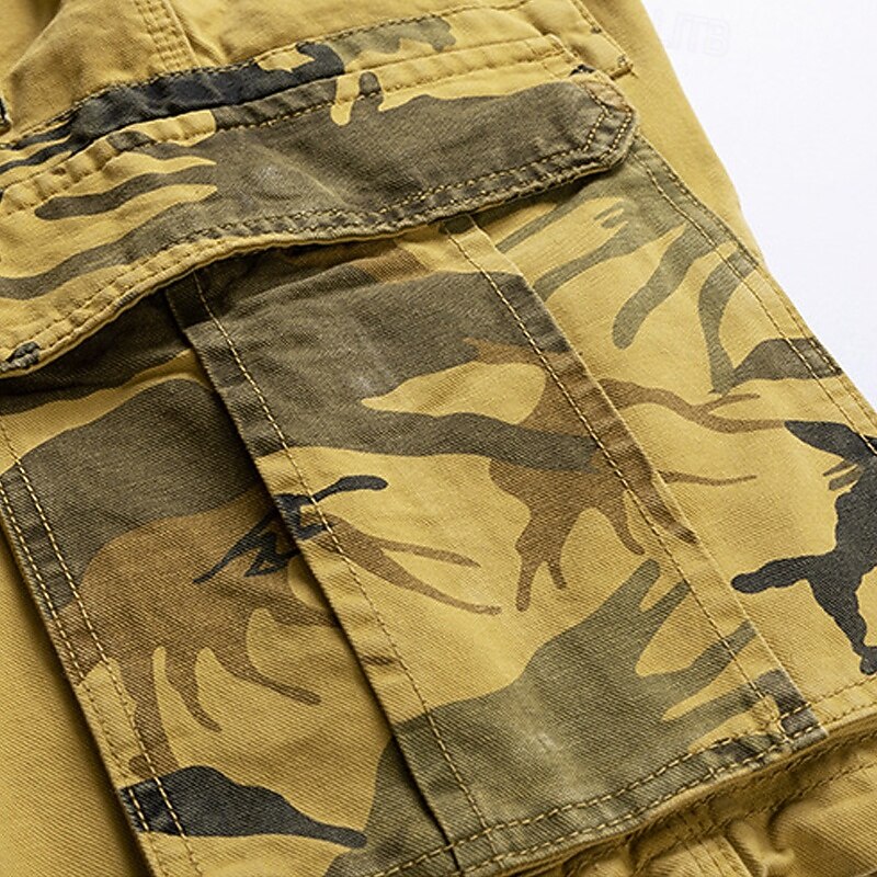 Men's Cargo Shorts Camo Shorts Shorts Summer Shorts Zipper Multi Pocket Flap Pocket Plain Camo / Camouflage Comfort Wearable Knee Length Outdoor Sport Daily Fashion Casual Wine Blue3