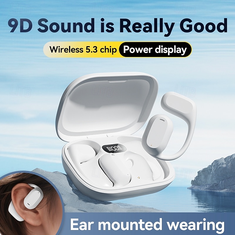 Open Ear Headphones Bluetooth 5.3 Bone Conduction Wireless Earbuds with Digital Display Charging Case Waterproof Immersive Stereo Sound Sport Headset with Mic for Running Walking Workout - Main Image