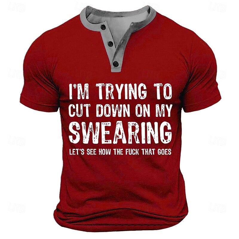 Men's Funny slogans T Shirt Henley Shirt Short Sleeve Designer Retro Vintage Street Casual Daily Summer Spring All Seasons Army Green Black Red Navy Blue Henley Collar Henley Henley T-Shirt3
