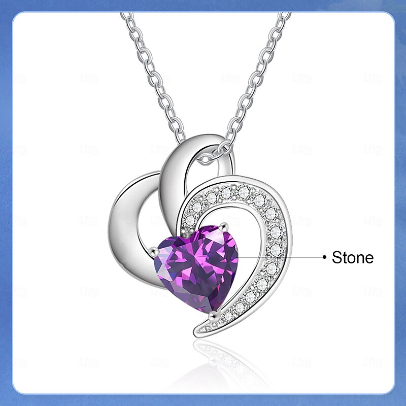 Personalized Heart Birthstone Necklace for Mom Wife Girlfriend, Custom Birthday Stone Jewelry Gift for Mother's Day Christmas Anniversary Birthday2