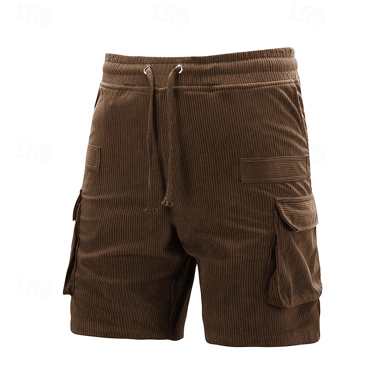 Men's Cargo Shorts Shorts Casual Shorts Hiking Shorts Corduroy Shorts Drawstring Elastic Waist Multi Pocket Plain Breathable Moisture Wicking Knee Length Outdoor Casual Daily Fashion Streetwear Black3