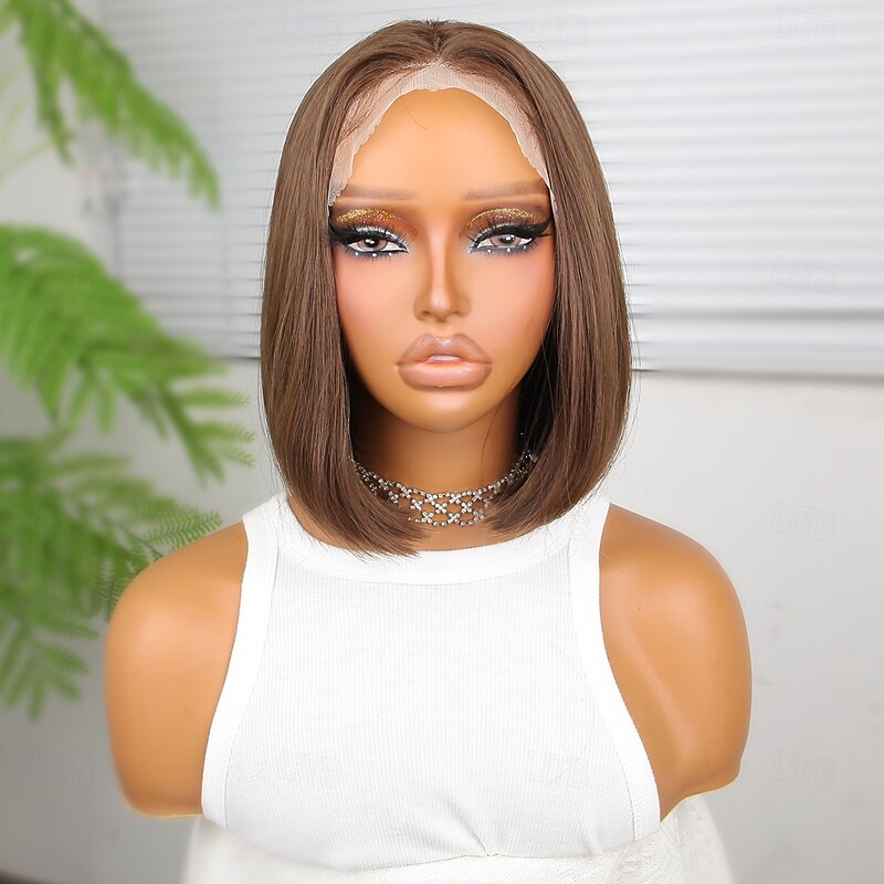 Synthetic Lace Wig Straight Style 10 inch Light Brown Middle Part 13x4 Lace Front Wig Women's Wig Light Brown2
