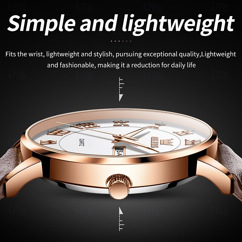 OLEVS 2920 Watch Men Original Leather Strap Waterproof Luminous Dual Calendar Classic Simplicity Fashion Quartz Men's Wristwatch4