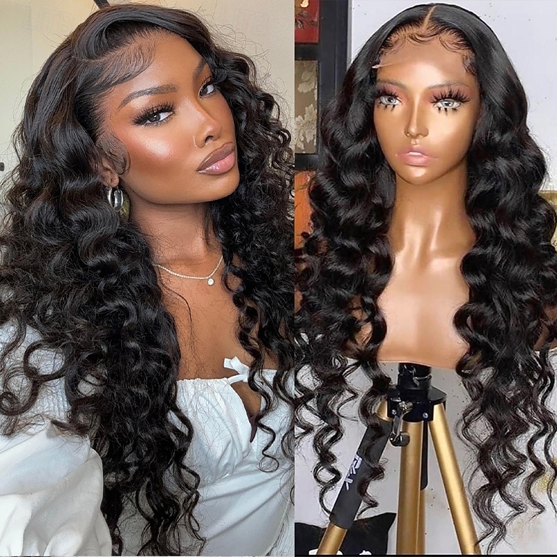 6x6 Transparent Lace Wig Natural Color Human Hair Lace Wig Loose Deep Wave 180% Density For Black Women