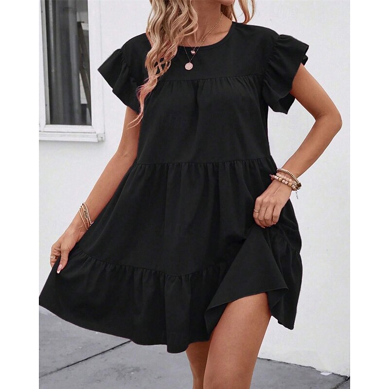Women's Mini Dress Casual Dress Summer Dress Elegant Fashion Outdoor Holiday Date Regular Fit Plain Short Sleeve Crew Neck Black Blue Rose Red Summer Spring