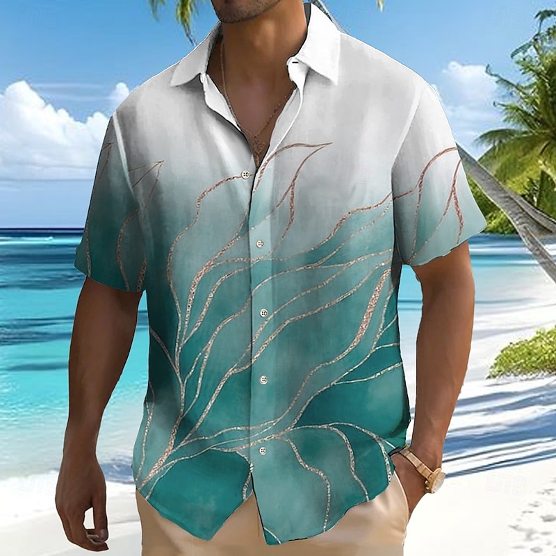 Men's Gradient Color Palm Leaf Tropical Plants Shirt Summer Hawaiian Shirt Button Up Shirt Short Sleeve Hawaiian Resort Vacation Holiday Beach Wear Summer Spring Turndown 3D Print Collared Shirts