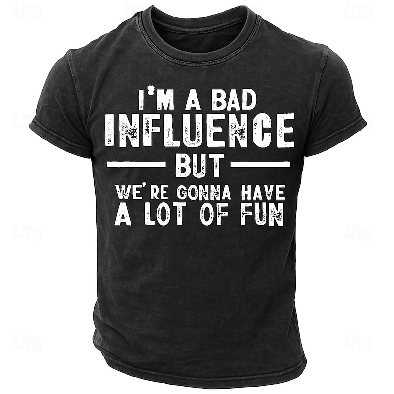 Men's Funny Slang T shirt Tee Washed Shirt 100% Cotton Short Sleeve Graphic Shirt Black Comfortable Tee Street Daily Fashion Designer Clothing