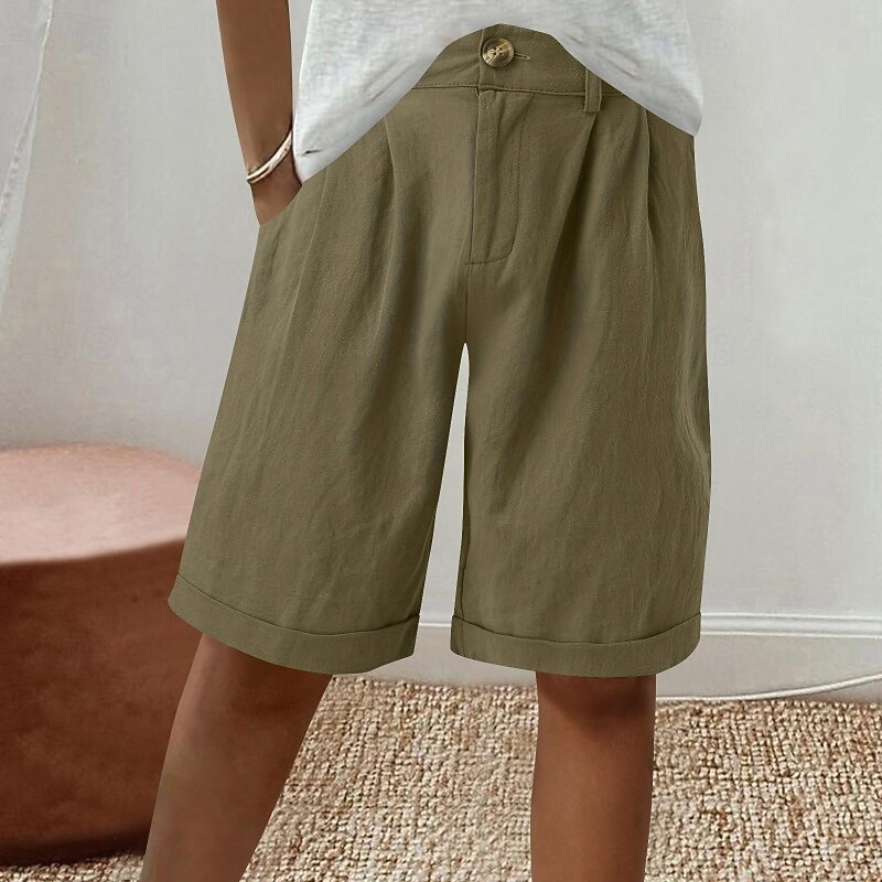 Women's Linen-Inspired Shorts Shorts Slacks Fashion Streetwear Short Natural Plain Pocket Buckle Comfy Outdoor Comfortable Holiday Weekend Apricot Grey Black White Summer Regular Fit4