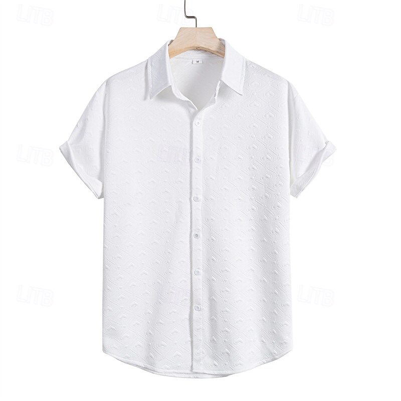 Men's Shirt Summer Shirt Casual Shirt Beach Shirt Button Up Shirt White Short Sleeve Solid / Plain Color Lapel Vacation Hawaiian Clothing Apparel Polyester Fashion Casual Comfortable