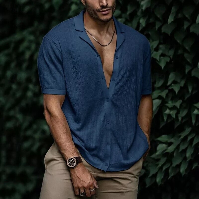 Men's Shirt Summer Shirt Casual Shirt Beach Shirt Button Up Shirt Black White Yellow Pink Red Short Sleeve Plain Shirt Collar Vacation Hawaiian Clothing Apparel Polyester Fashion Casual Comfortable4