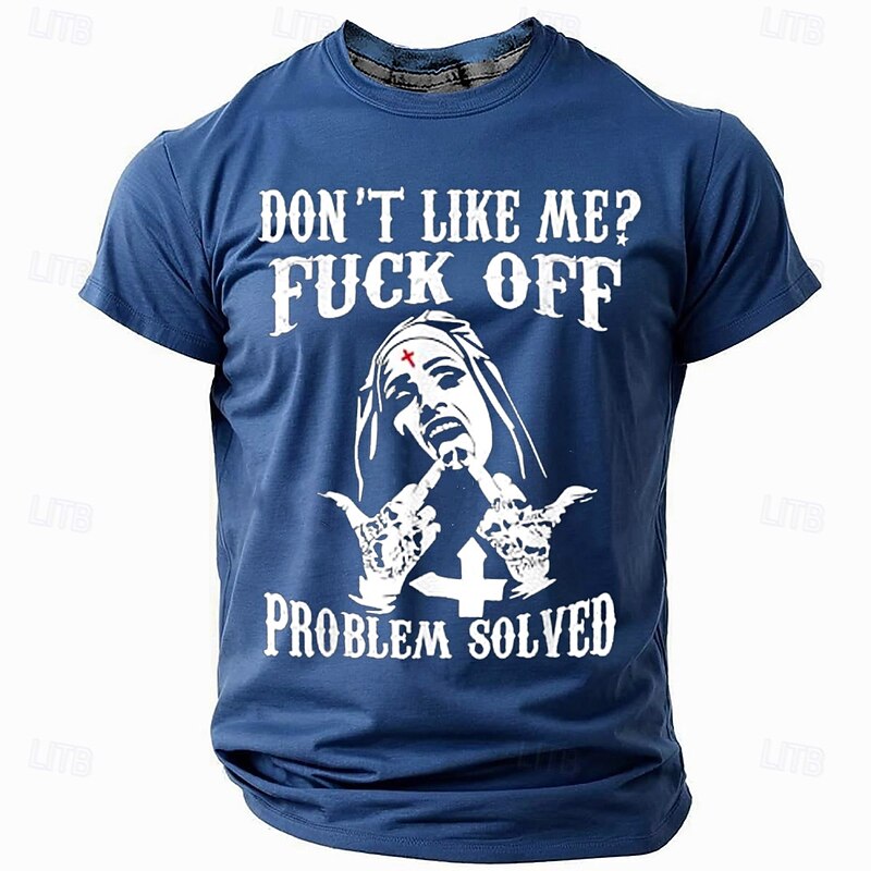 Men's Red Short Sleeve Graphic T-Shirt - Edgy 'Don't Like Me? Fuck Off Problem Solved' Attitude Tee2