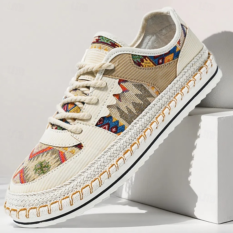 Men's Beige and Multi-Color Walking Shoes with Woven Design – Trendy Sneakers for Casual and Vacation Wear