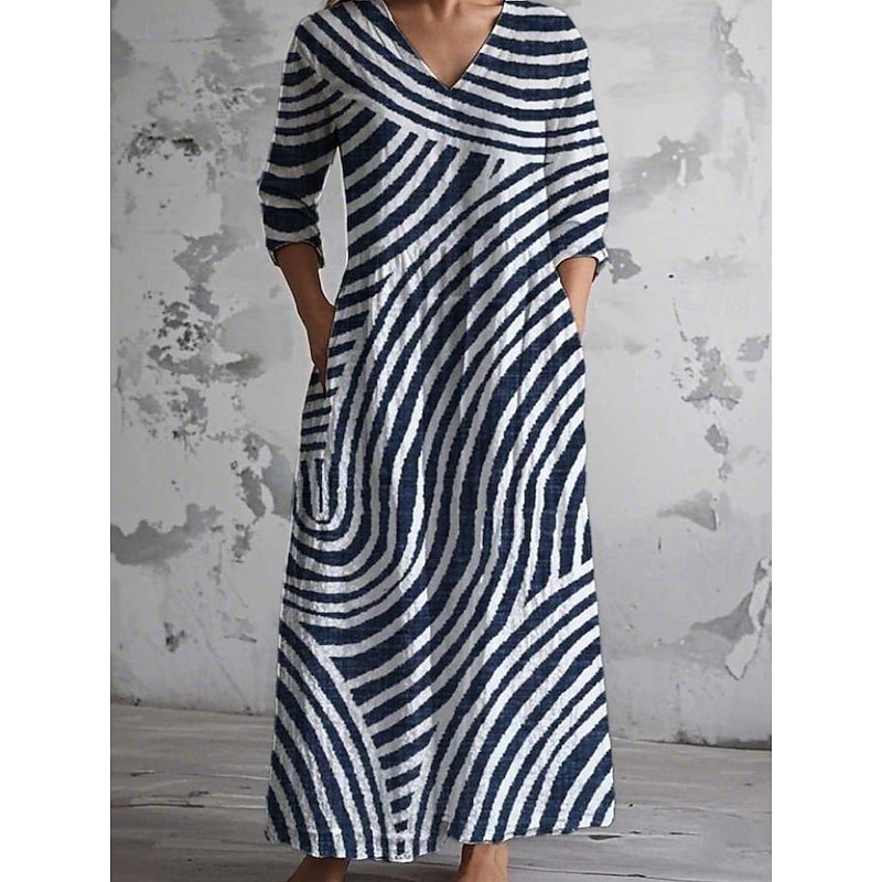 Women's Midi Dress Sundress Pleated Dress Vacation Casual Boho Going out Beach Summer Dress Floral Graphic 3/4 Length Sleeve V Neck Dark Brown Blue Green Summer Spring2