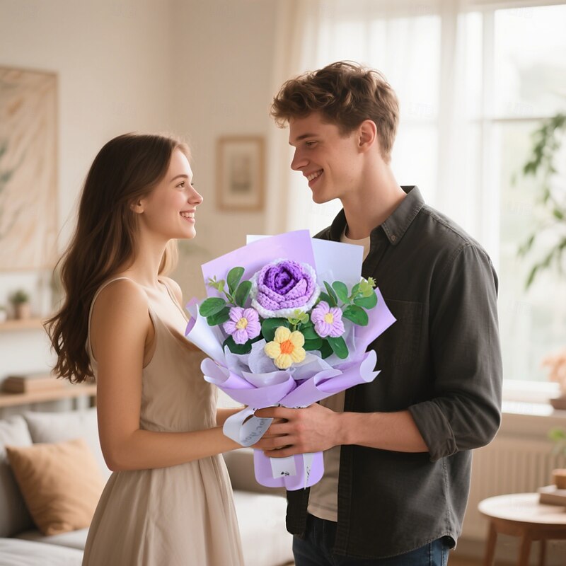 Crochet Flowers Bouquet Gift, Handmade Eternal Yarn Flower Arrangement for Mom, Grandma, Wife, Girlfriend – Mother's Day, Valentine's, Graduation, Christmas, Birthday, Anniversary Gift Idea4