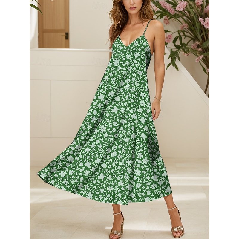 Women's Maxi Dress A Line Dress Summer Dress Slip Dress Elegant Vacation Casual Regular Fit Floral Graphic Sleeveless V Neck Spaghetti Strap Red Blue Purple Green Summer Spring4
