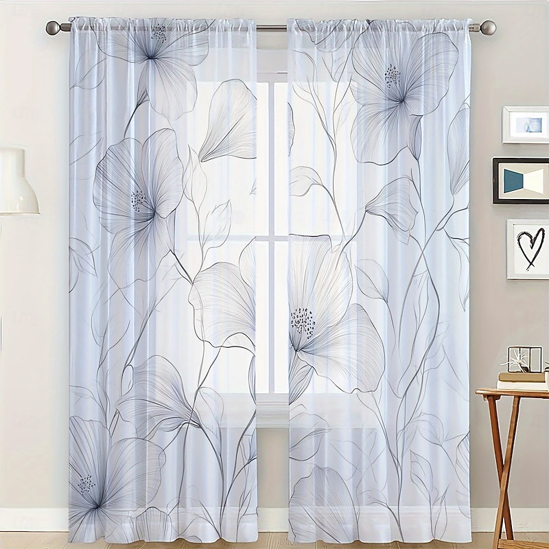 2-piece Set of Plant Floral Pattern Sheer Window Decoration, Screen Windows Can Be Used For Privacy Protection Room Decoration Bedrooms Kitchens
