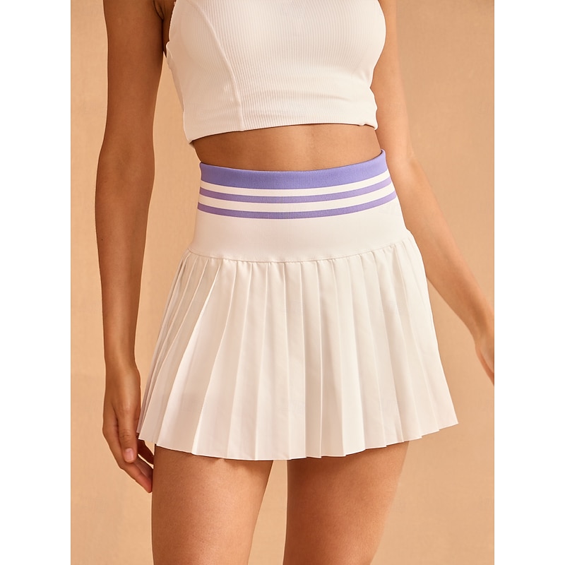 Tennis Pickleball High Waist Skort 14.5inch with Pocket Built-in Shorties Contrast Color Waistline - Main Image