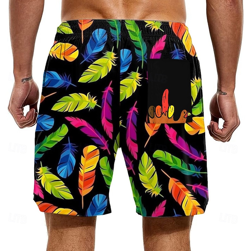 Men's Chick Funny Middle Finger Lined Shorts 2 in 1 Board Shorts Swim Shorts Mid Waist Hawaiian Vacation Beach Wear Side Pockets With Compression Liner Elastic Drawstring Waist Designer Clothing2