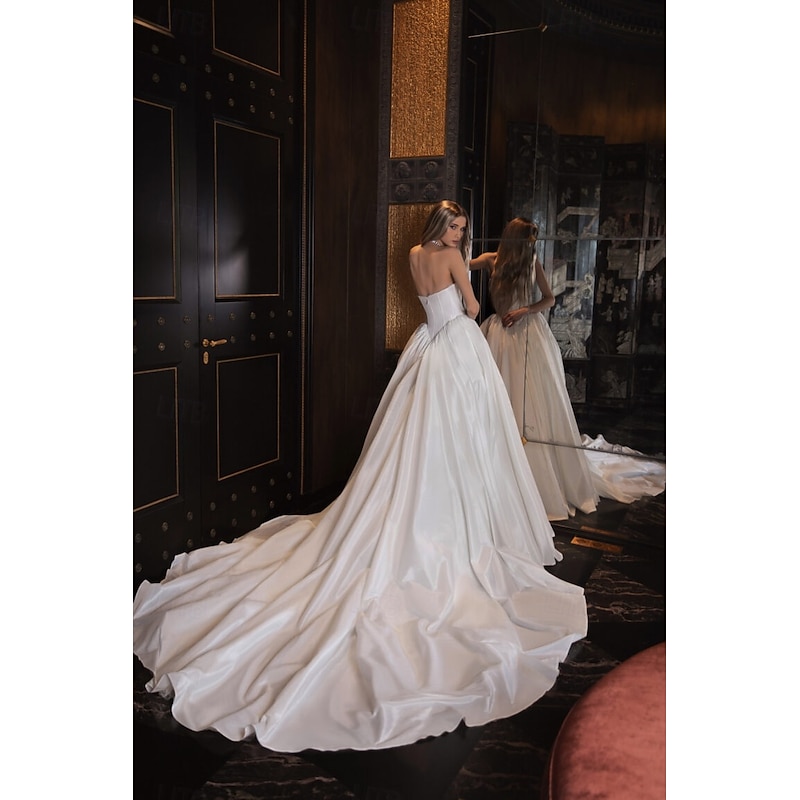 Hall Vintage Royal Style Bustier Drop Waist Wedding Dresses Ball Gown Sleeveless Chapel Train Taffeta Bridal Gowns With Solid Color4