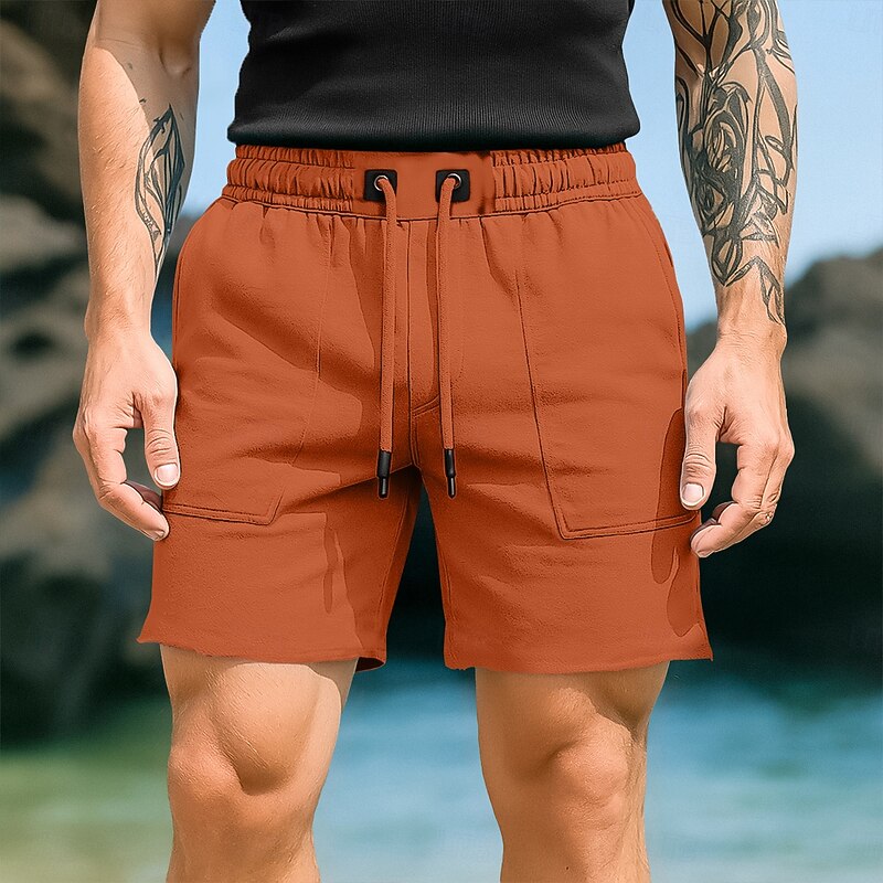 Men's Sweat Shorts Shorts Bermuda shorts Beach Shorts Drawstring Elastic Waist Plain Comfort Sports Knee Length Outdoor Casual Daily Vacation Fashion Black Orange Micro-elastic