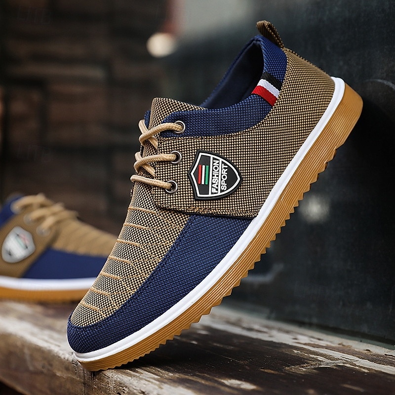 Men's Navy Blue and Tan Lace-Up Sneakers – Trendy Sneakers for Casual Wear and Weekend Adventures2