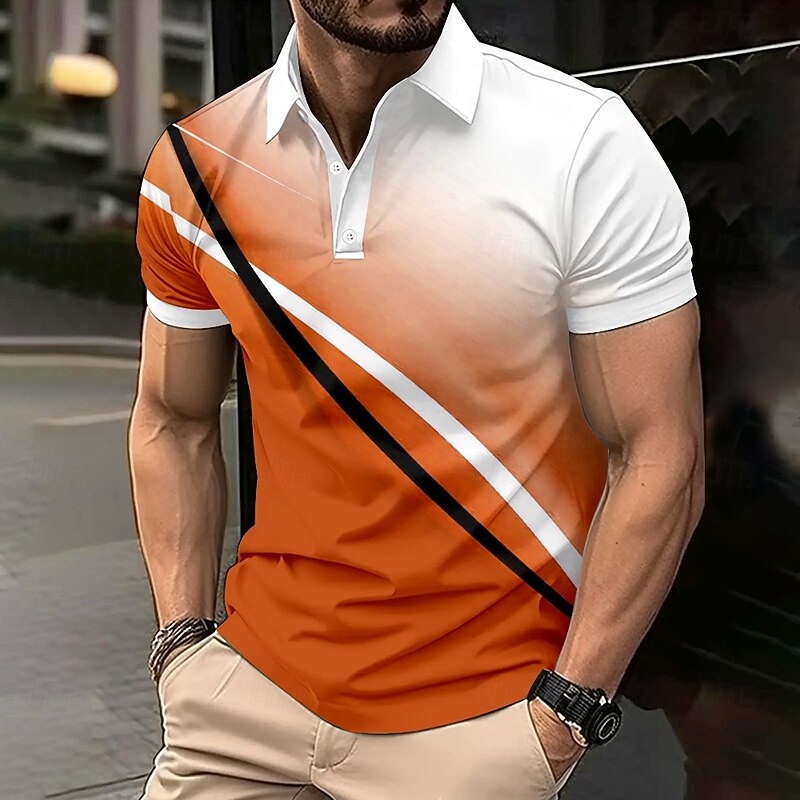 Men's Geometic Line Polo Short Sleeve Polo Shirts Collared Shirts Business Casual School Athleisure Daily Wear 3D Print Summer Blue Orange Green4