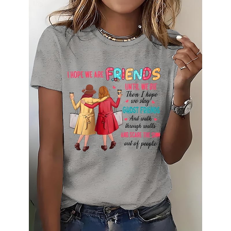 Women's T Shirt Graphic Letter Vintage Stylish Classic Short Sleeve Crew Neck Round Neck Regular Tops Daily Weekend Print Black White Pink Blue Purple Summer Spring friends4